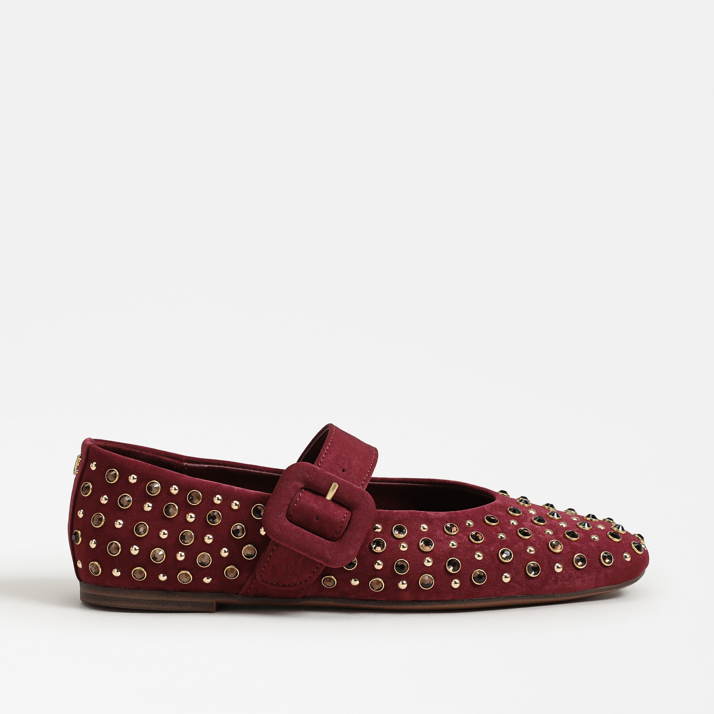 flats featuring the blaire studded mary jane in chianti red
