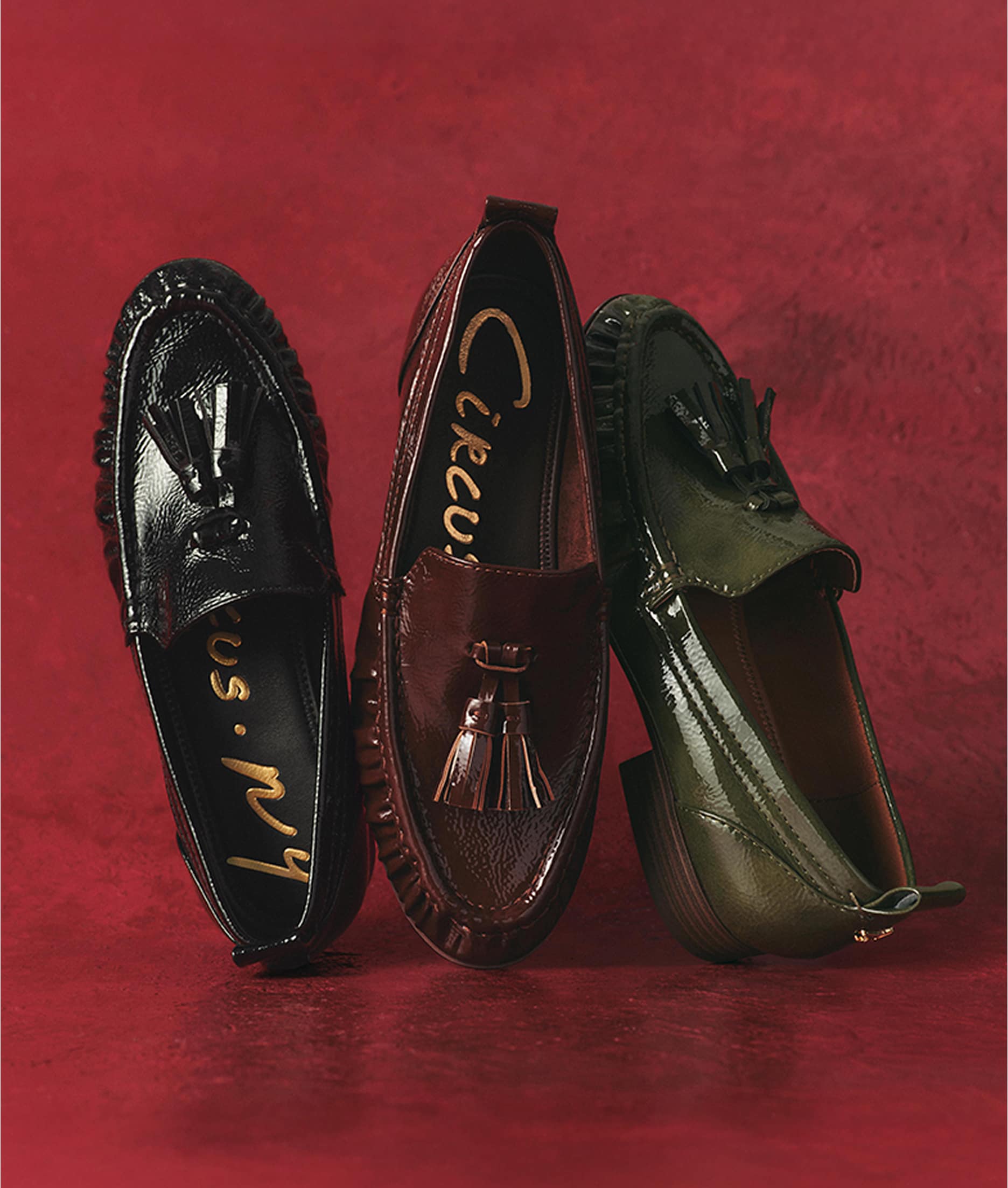 patent loafers of various colors