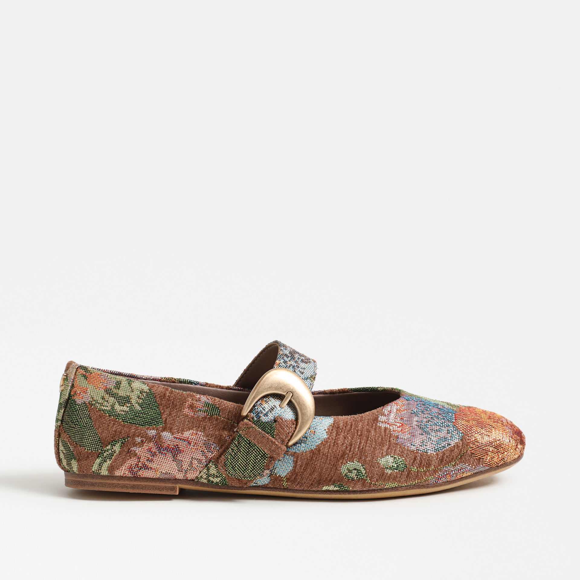 The Bella Mary Jane Flat in berry multi woven fabric
