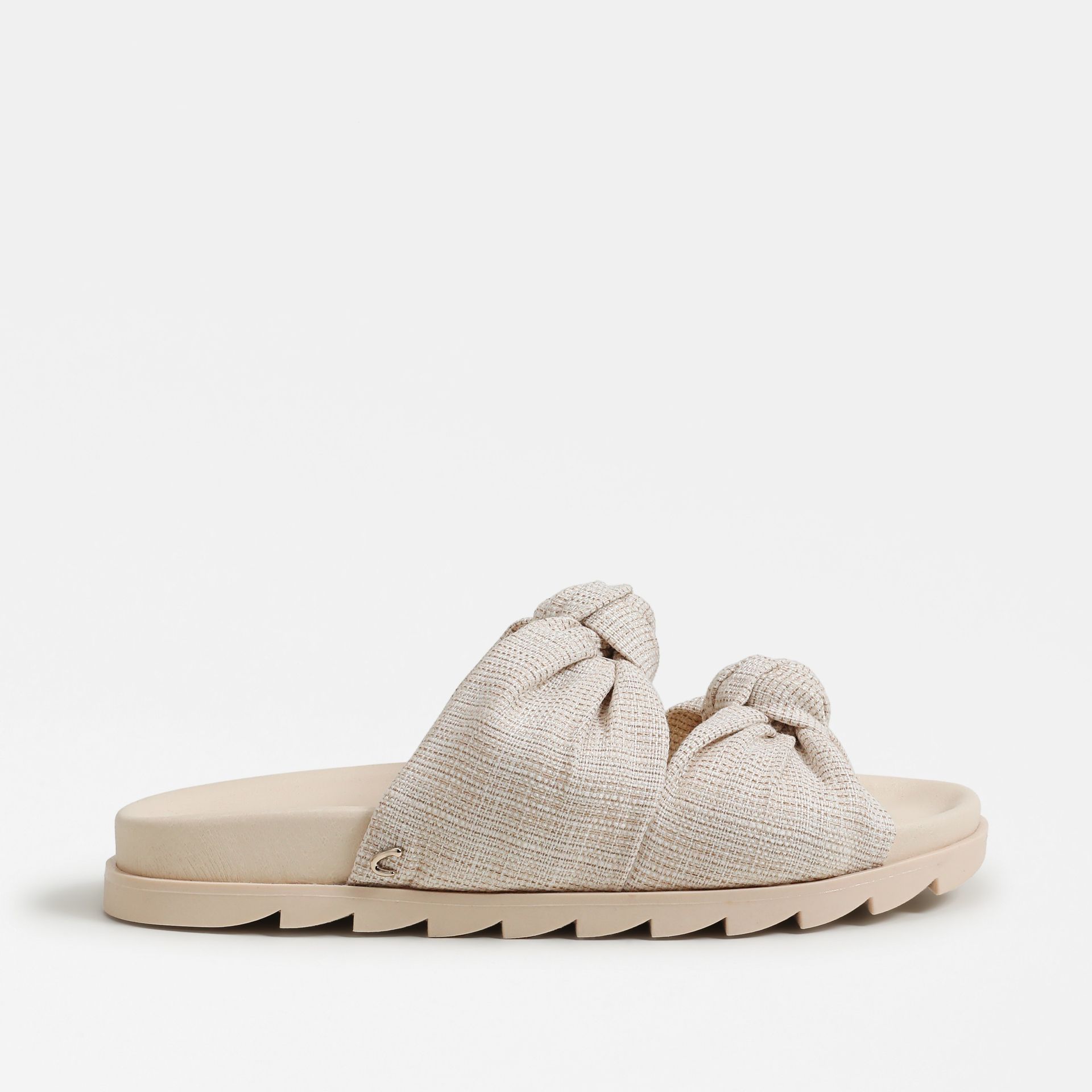 The Estelle Slide Sandal in vanilla bean white fabric