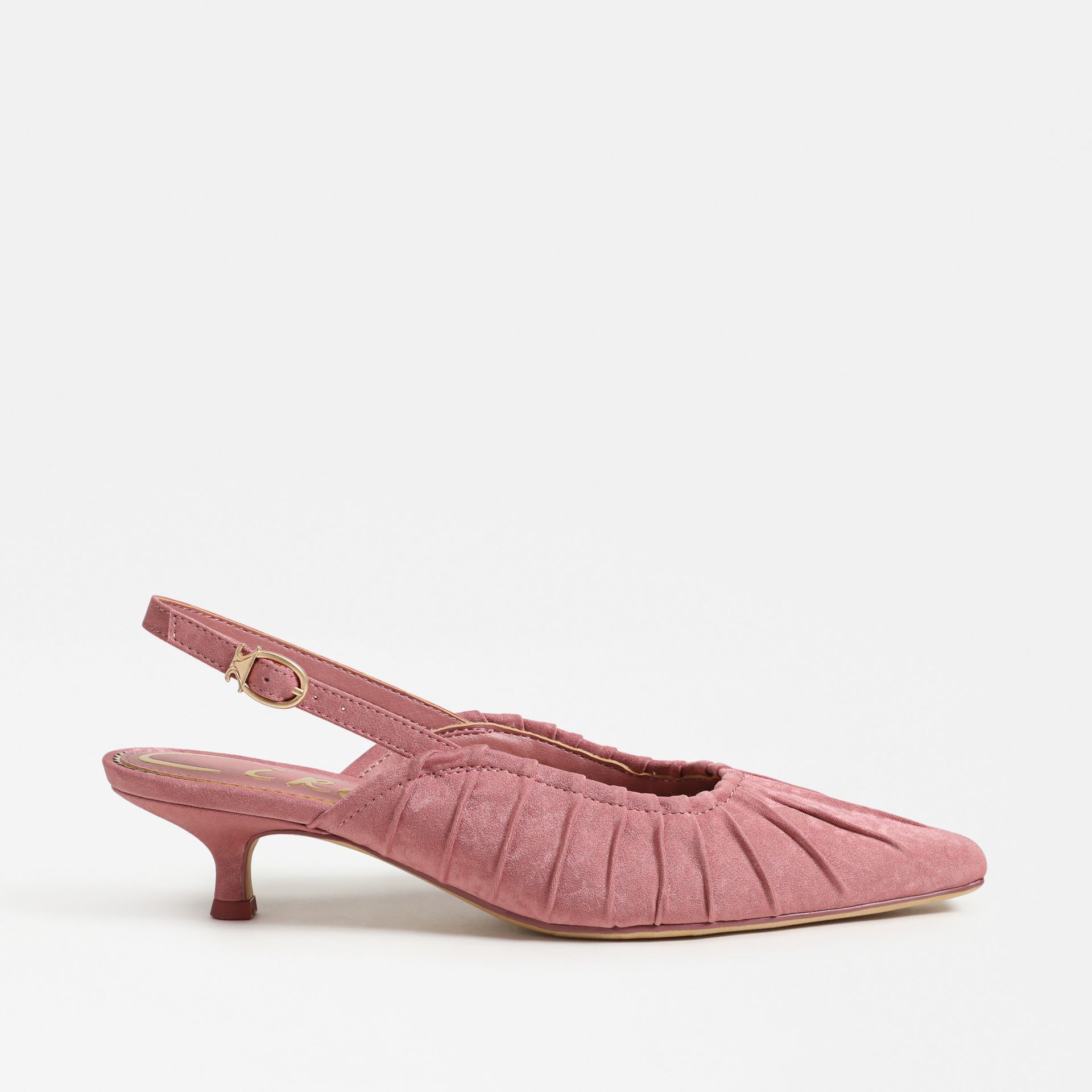 The Katia slingback kitten heel in berry blush pink pleated fabric
