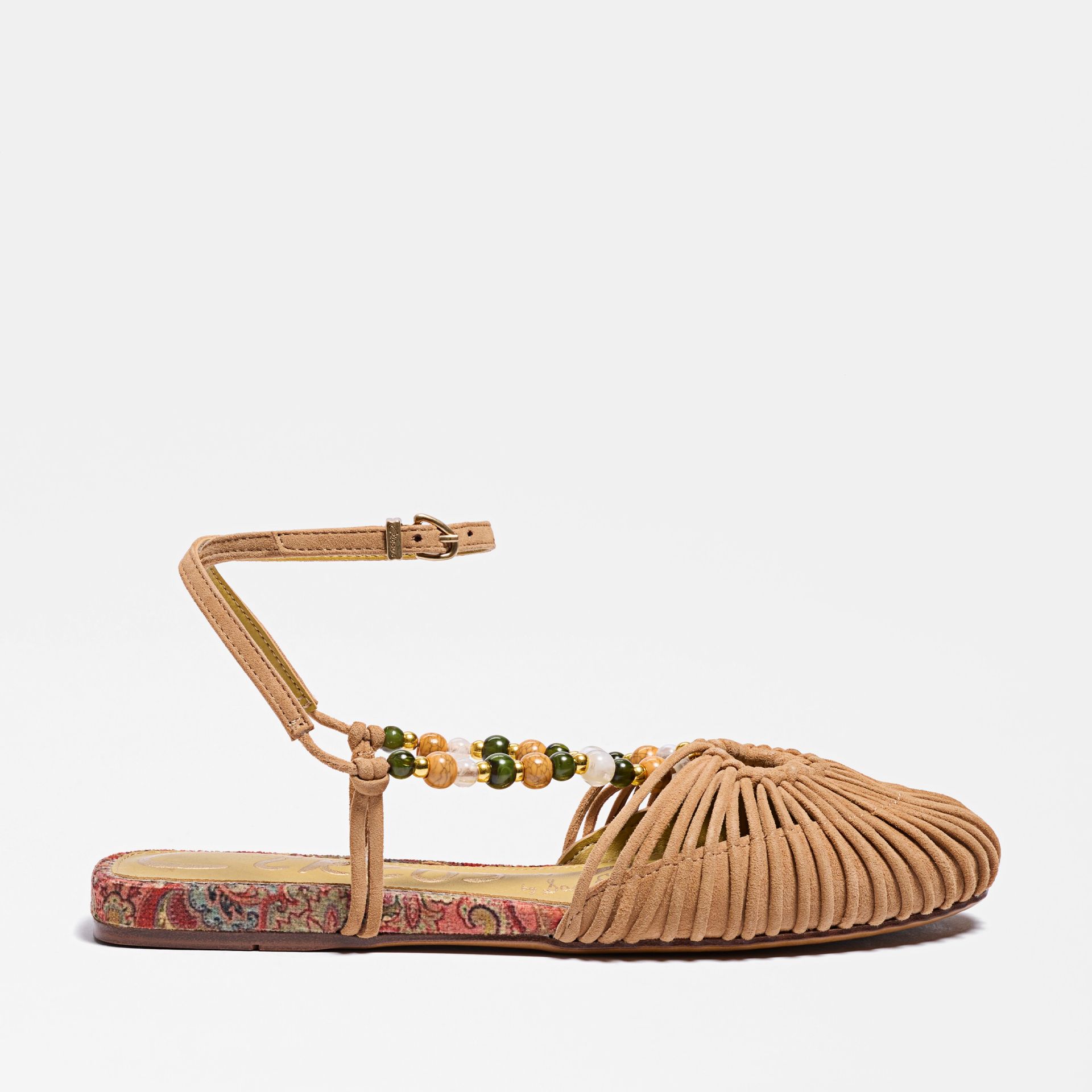The Kassie ankle strap flat in amber sand suede