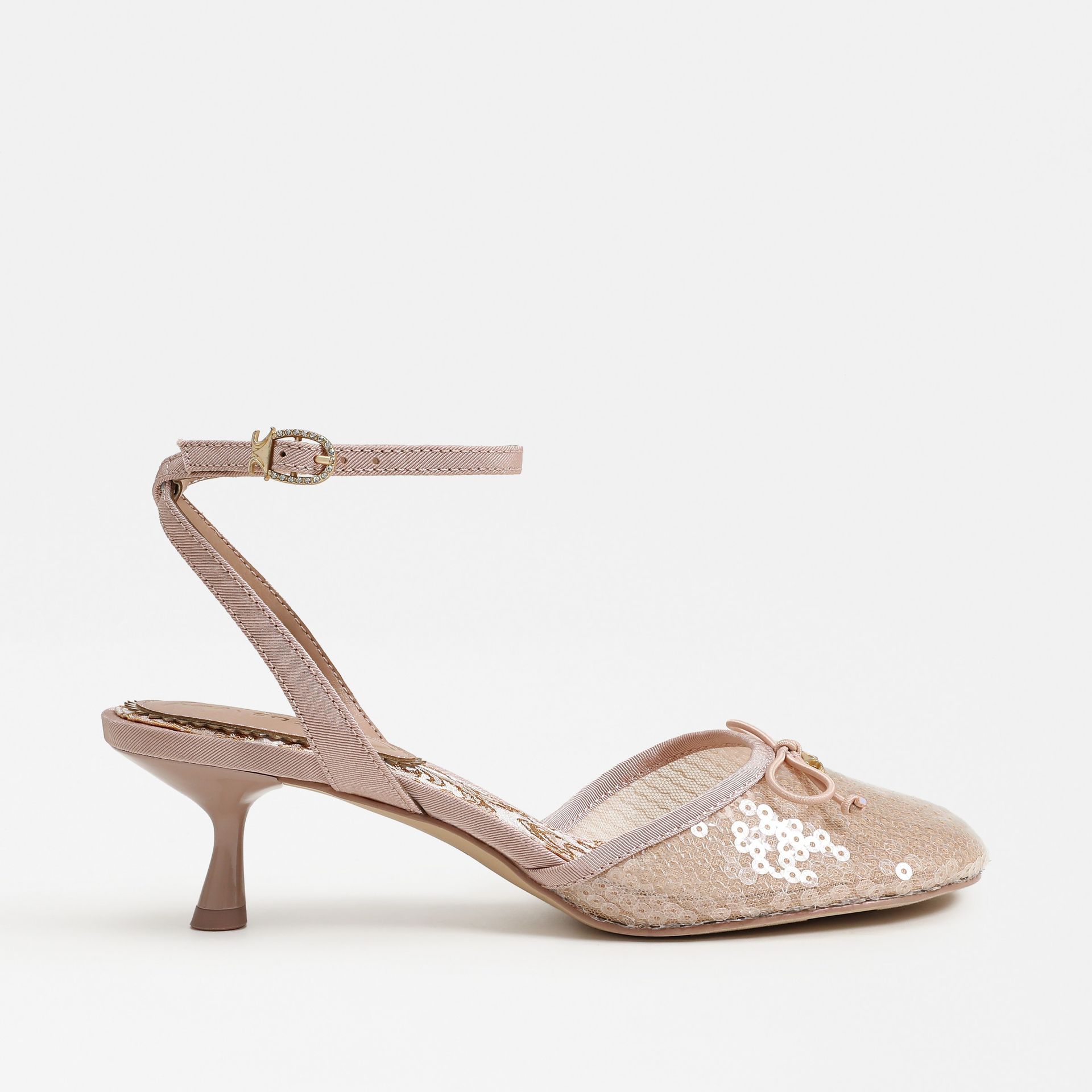 Rosetta Kitten Heel Pump in rose sequin fabric
