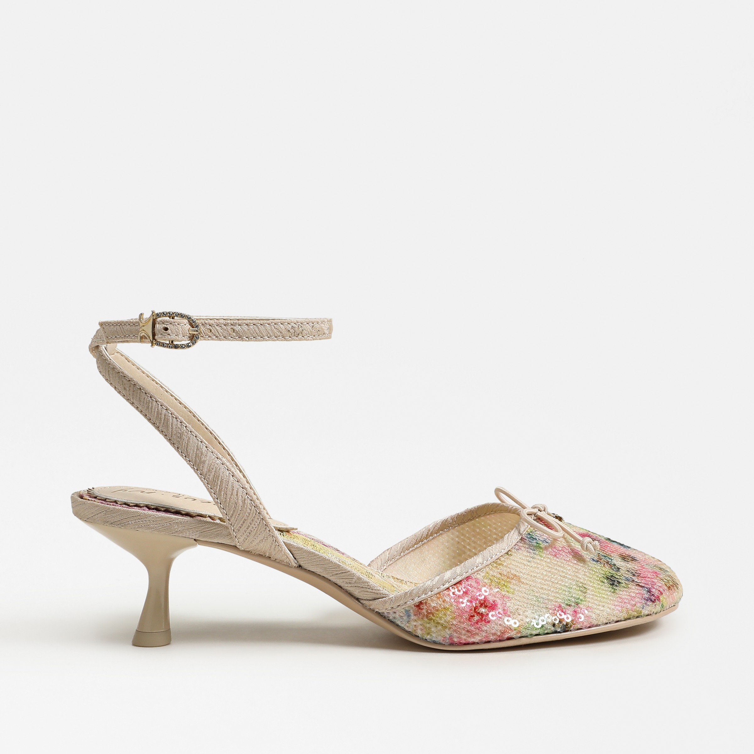 heels featuring the rosetts slingback pump in vanilla floral sequins