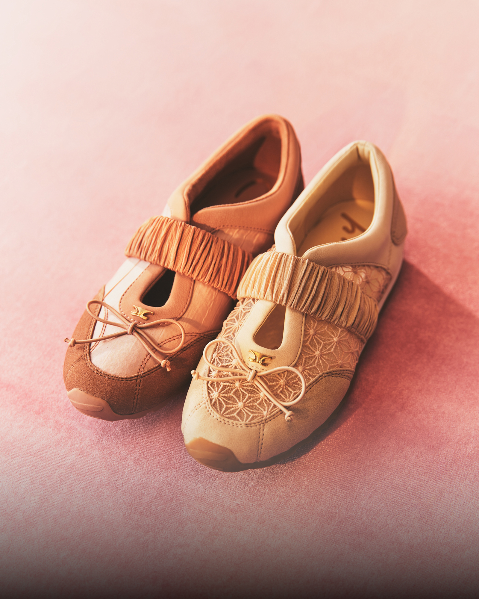 The Nara Ballerina Sneaker in various colors like blush and dusty yellow. This slip on sneaker has effortless comfort