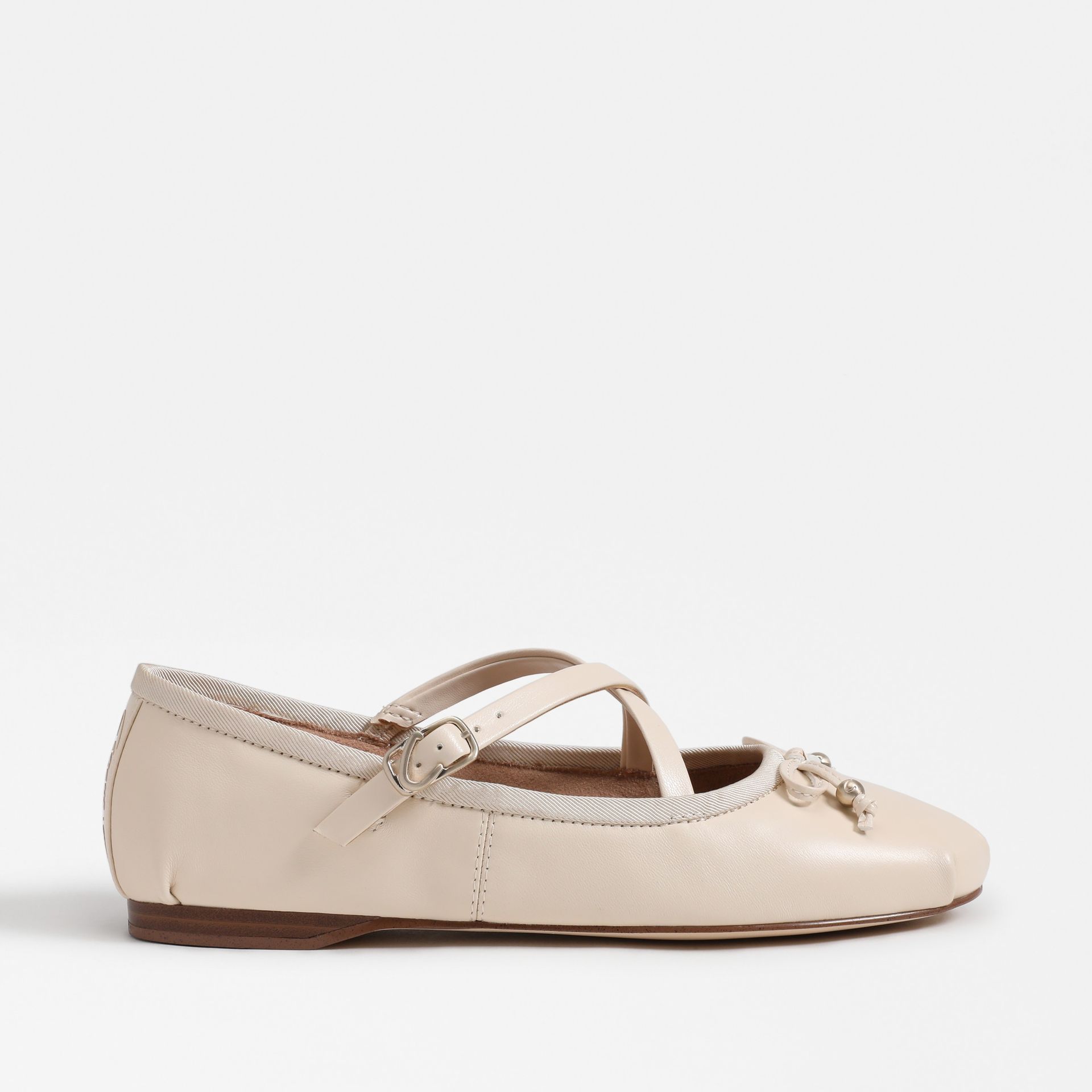 Circus NY Zuri Strap Ballet Flat in Vanilla Bean white with a buckled Mary Jane strap and a round toe.