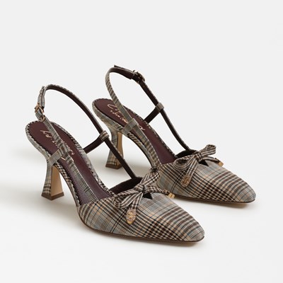 【新品】High Heels : ハイヒール フランク・リスポリ Silver Glitter Double Bow Embellished Mid Height Court Heel